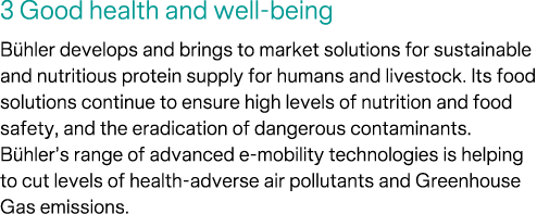 3 Good health and well being B hler develops and brings to market solutions for sustainable and nutritious protein su...